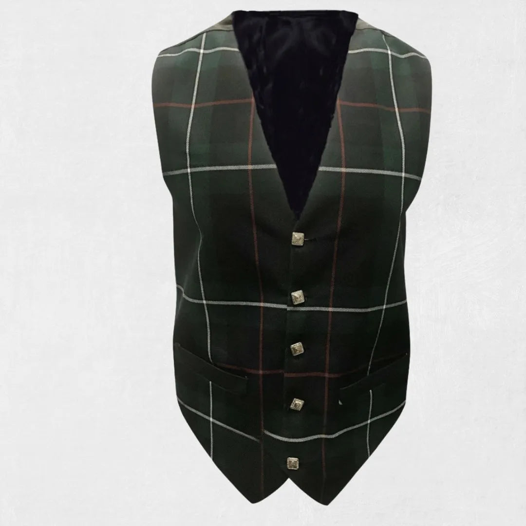 Front view of handmade Scottish Mackenzie tartan waistcoat