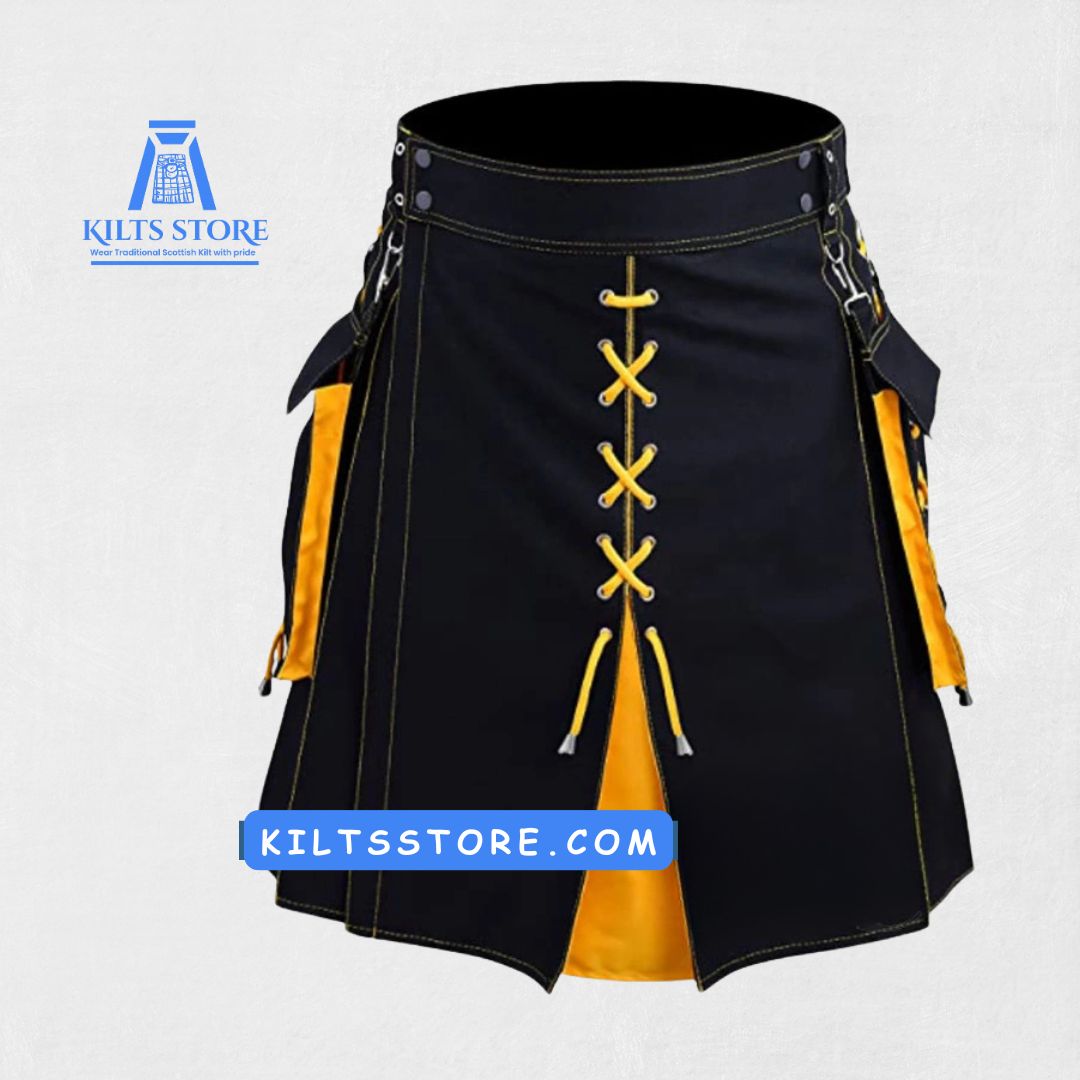 Front view of the Premium Quality Hand Made Scottish Modern Hybrid Kilt showcasing the fusion of traditional and contemporary design elements.
