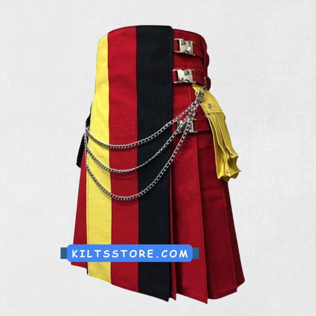 Front view of the Premium Quality Hand-Made Scottish Utility Kilt, showcasing deep pockets, sleek design, and durable fabric.