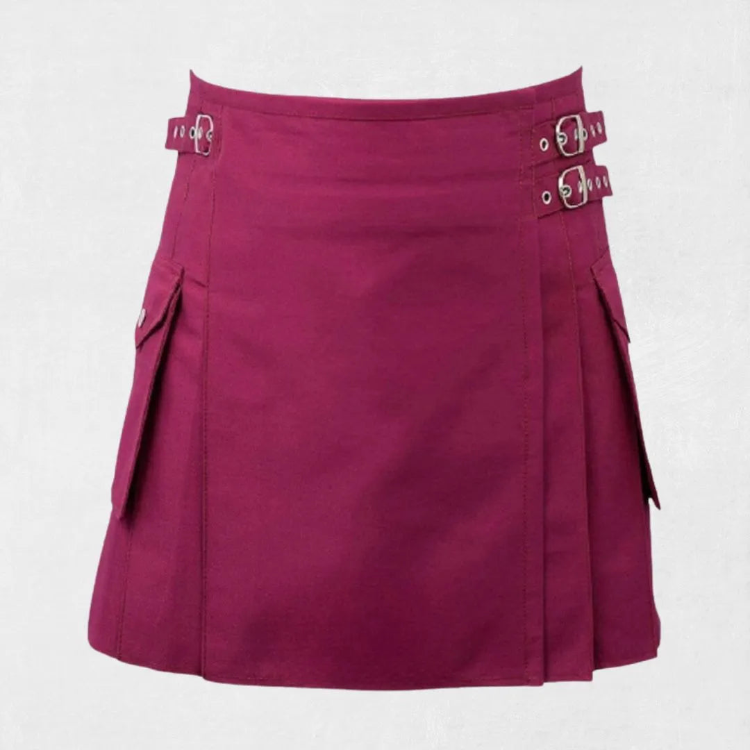 Front view of Hand Made Traditional Scottish Women's Utility Kilt with functional pockets and adjustable waist straps