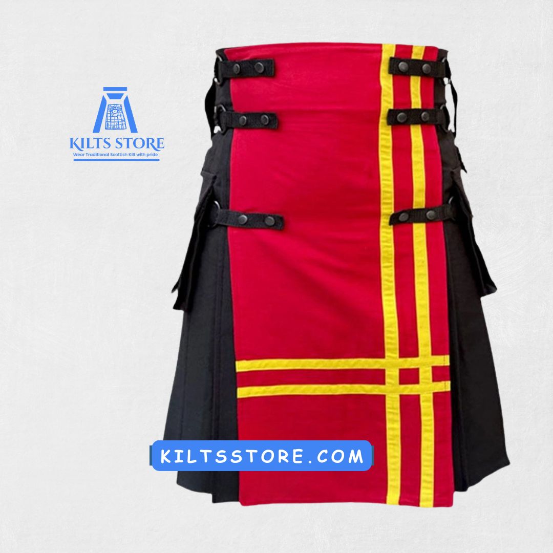 Front view of the Premium Quality Hand Made Scottish Modern Hybrid Kilt showcasing the fusion of traditional and contemporary design elements.
