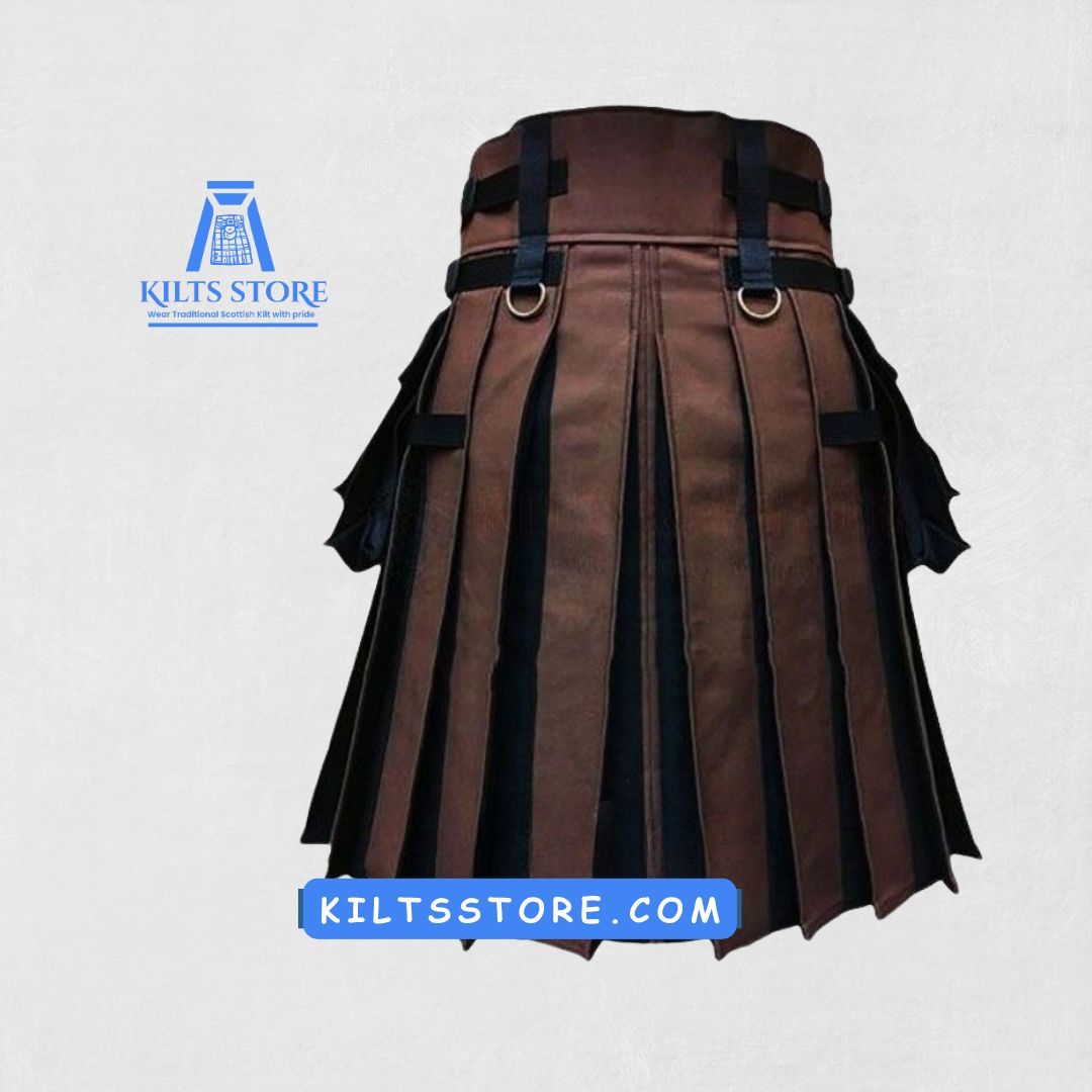Back view of Black Brown Fashion Hybrid Utility Kilt with deep pockets
