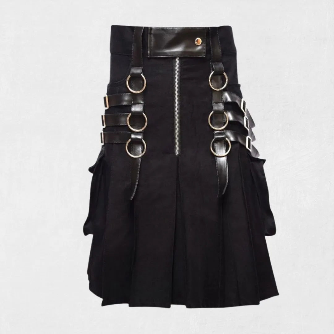 Front view of Premium Scottish Black Utility Kilt