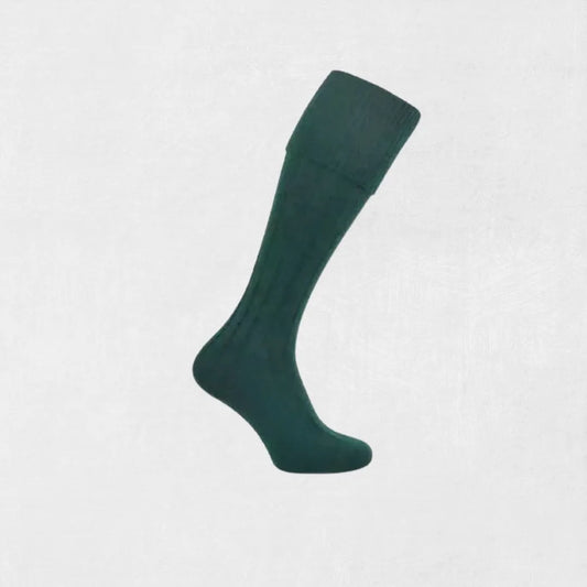 Scottish green kilt socks made from wool and cotton, perfect for weddings and events.