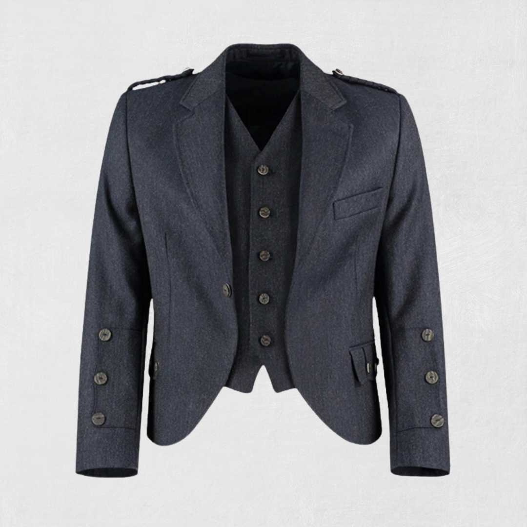 Front view of the Premium Quality Scottish Midnight Tweed Wool Argyle Jacket, showcasing the rich midnight color, classic Argyle pattern, and tailored fit.