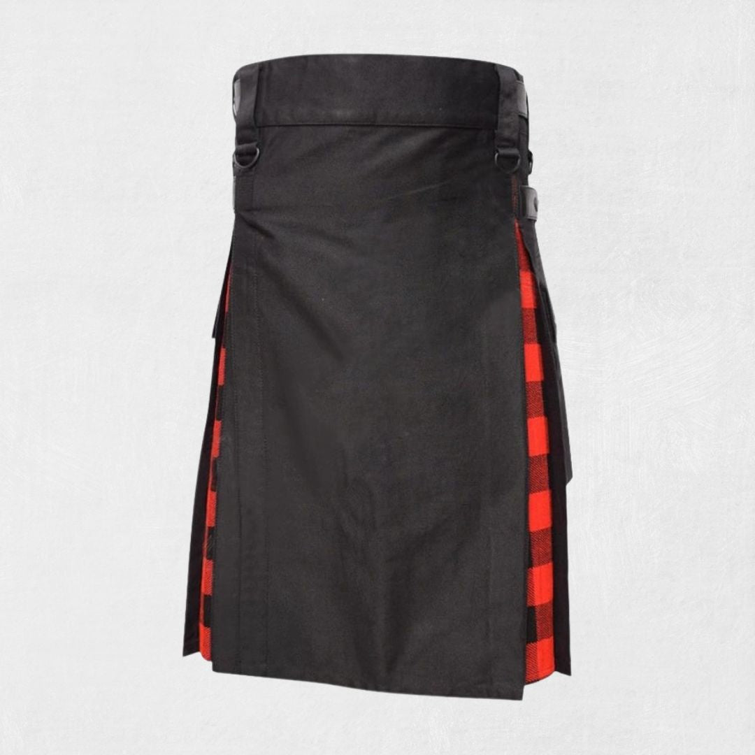 Custom Made Scottish Hybrid Kilt – Black Cotton with Rob Roy MacGregor Tartan