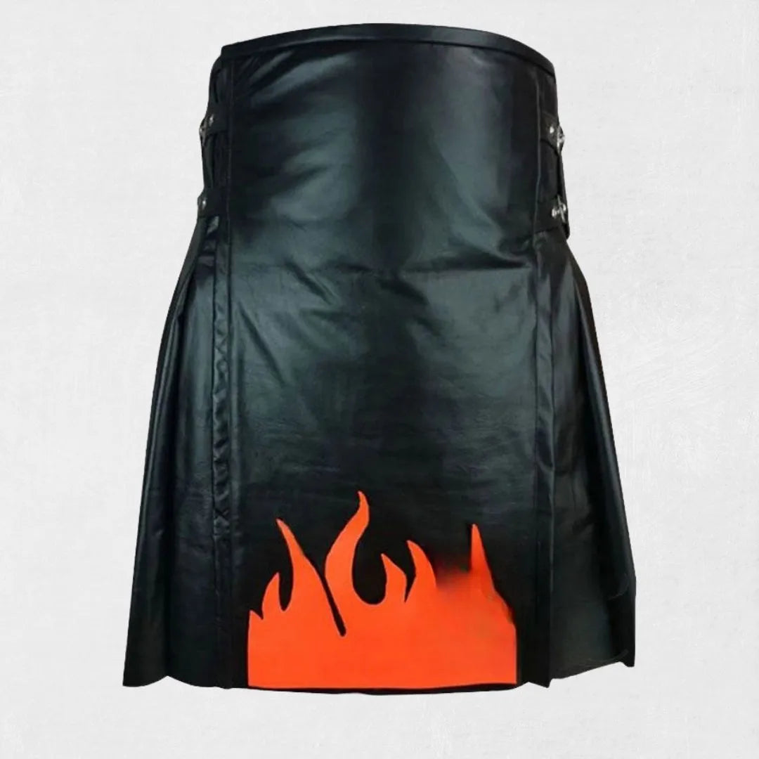 Front view of Premium Quality Hand Made Scottish Leather Kilt Design with traditional pleats and buckle fastening
