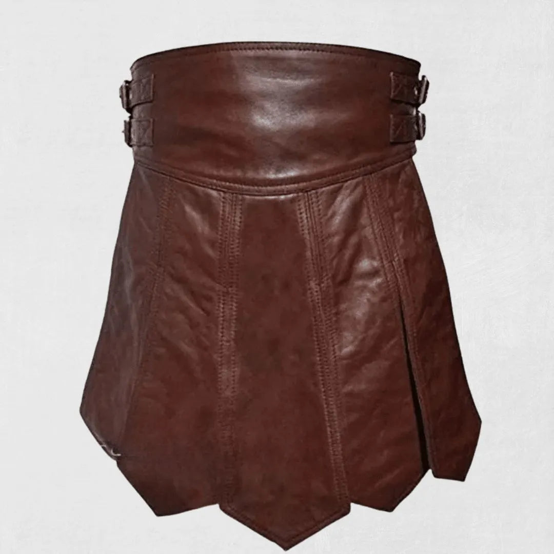 Handmade Roman Leather Kilt Front View - Premium Quality Gladiator Style
