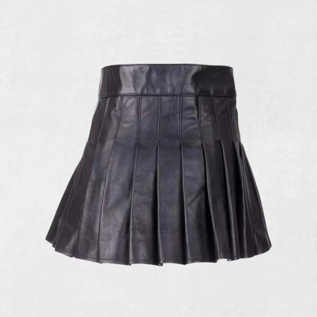 Handmade black women’s leather kilt in traditional Scottish style