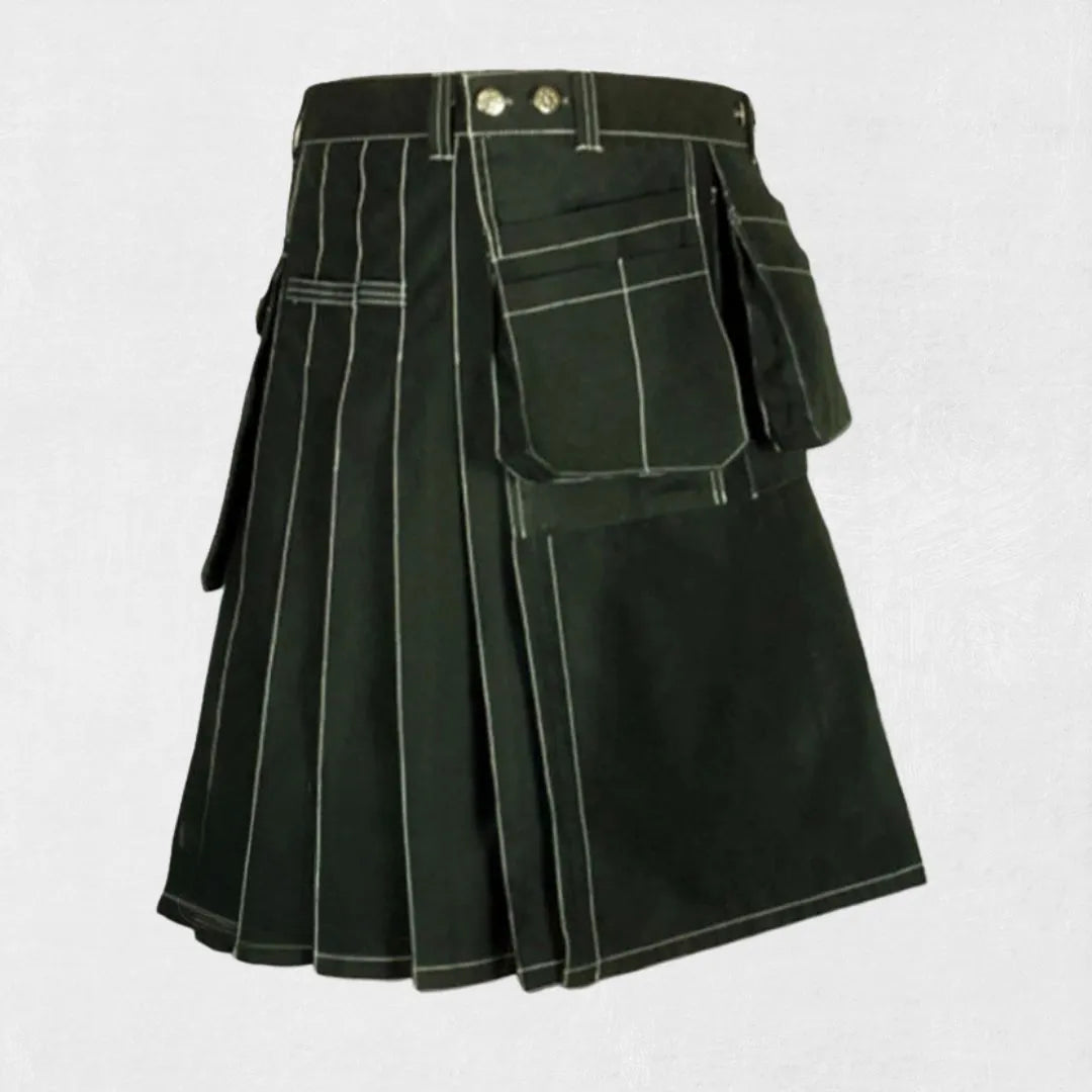 Premium Handmade Black Working Kilt with Multi Pockets – Traditional Scottish Style