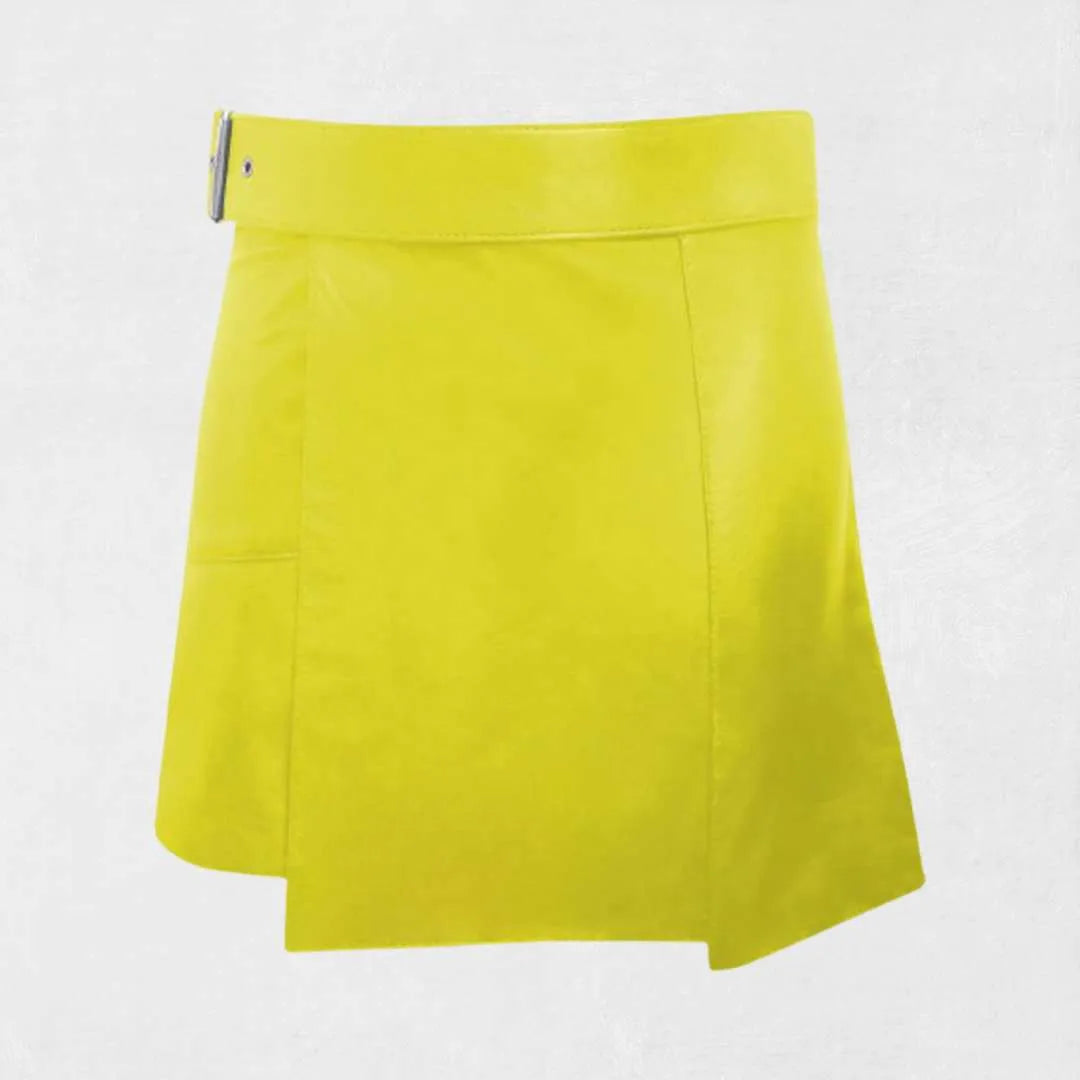 Handmade Traditional Scottish Yellow Women’s Leather Kilt