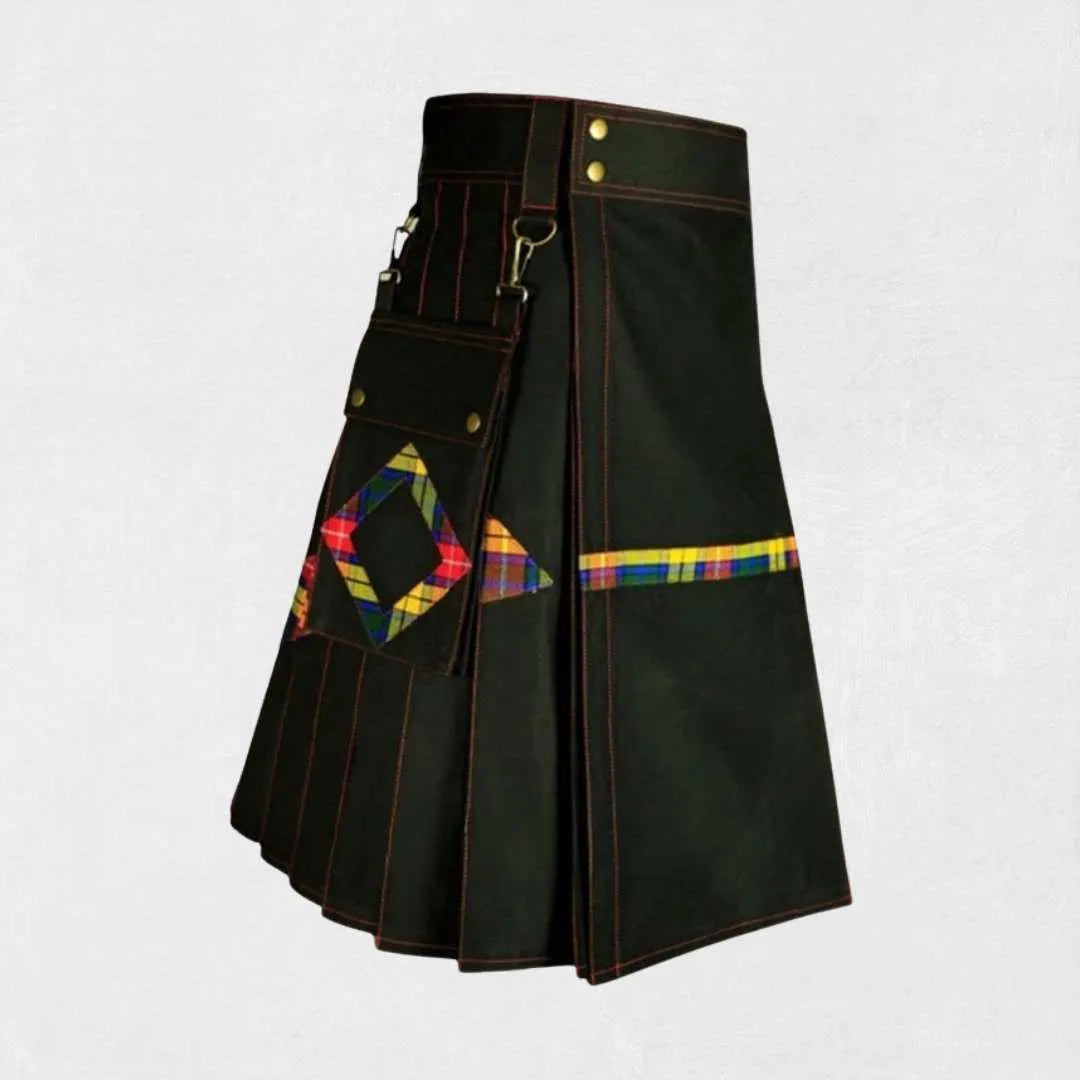 Premium Scottish utility kilt design with cargo pockets and straps