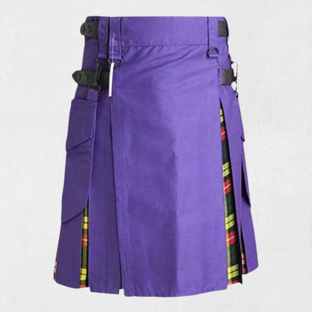 Purple Cotton Hybrid Utility Kilt with traditional Scottish design