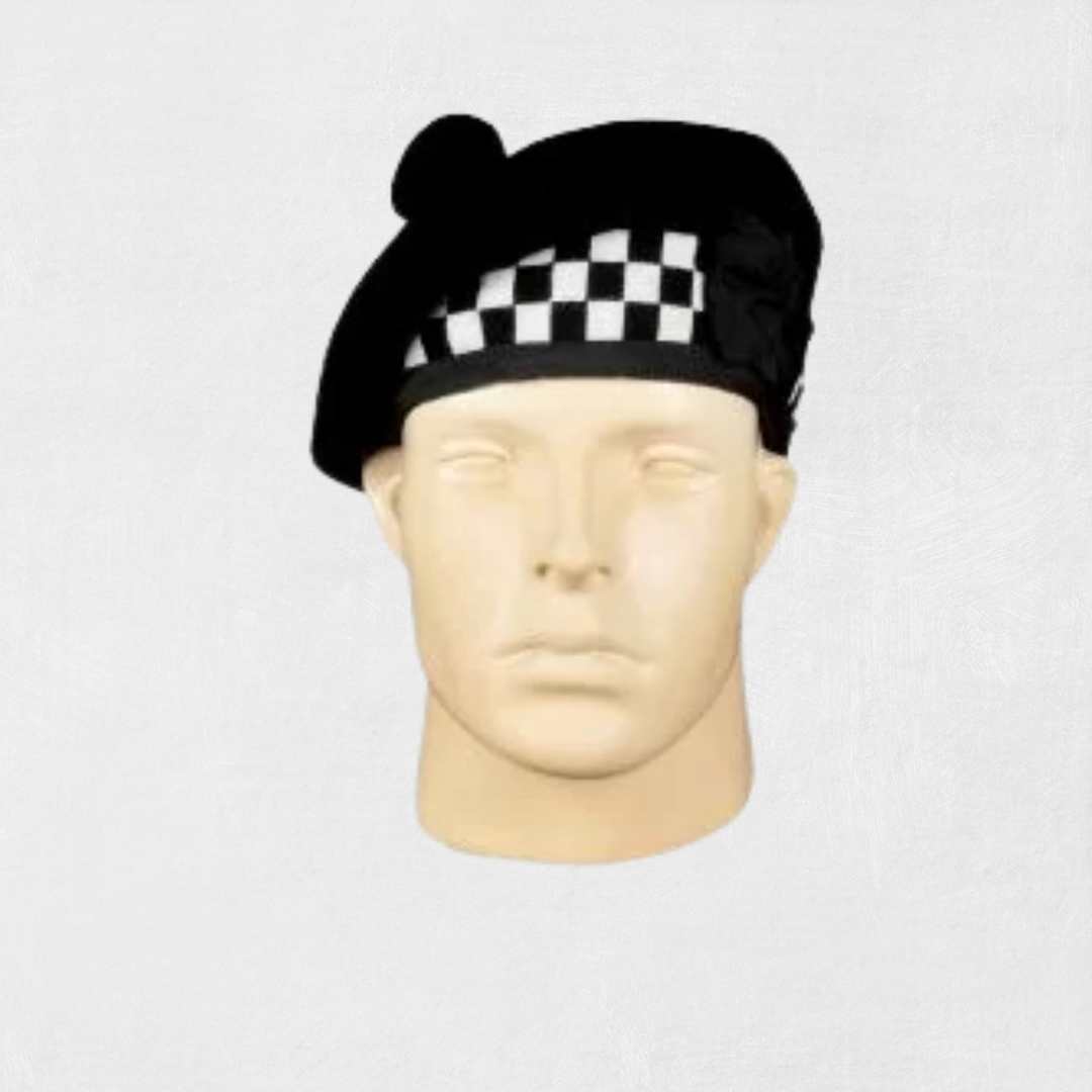 Traditional Scottish Balmoral Hat with pom and ribbon ties