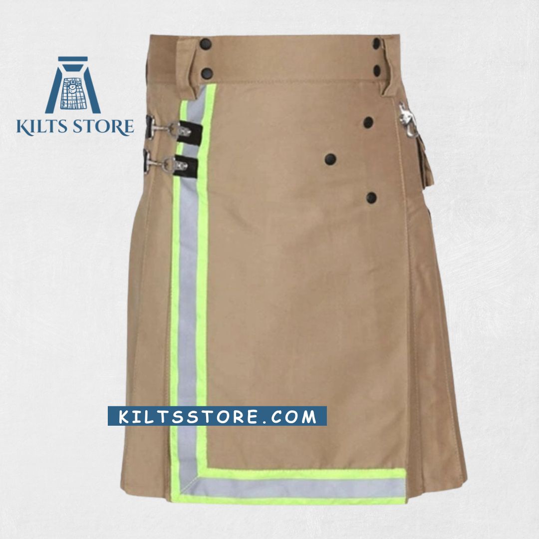 "Premium Quality Custom Made Scottish Firefighter Utility Kilt with utility pockets and adjustable fit"