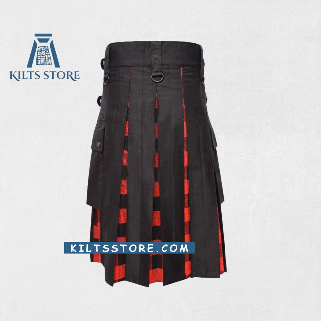 Custom Made Scottish Hybrid Kilt – Black Cotton with Rob Roy MacGregor Tartan