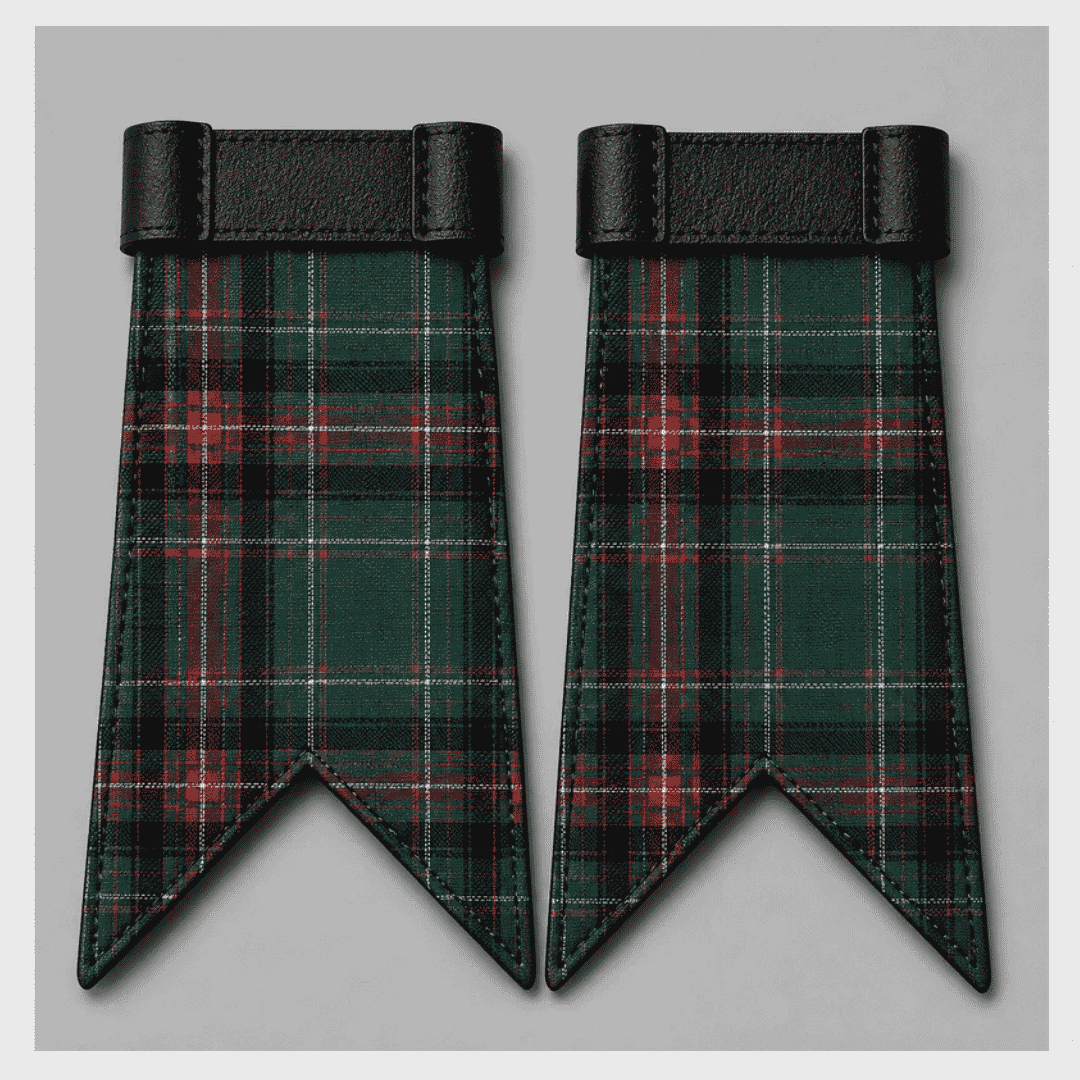 Rankin Ancient tartan flashes attached to kilt hose for traditional Scottish Highland dress attire