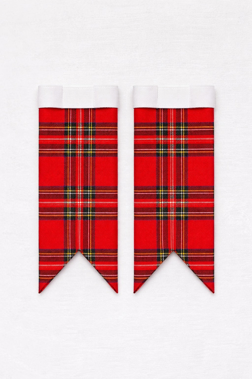 Royal Stewart tartan flashes worn with traditional Scottish kilt hose for Highland dress