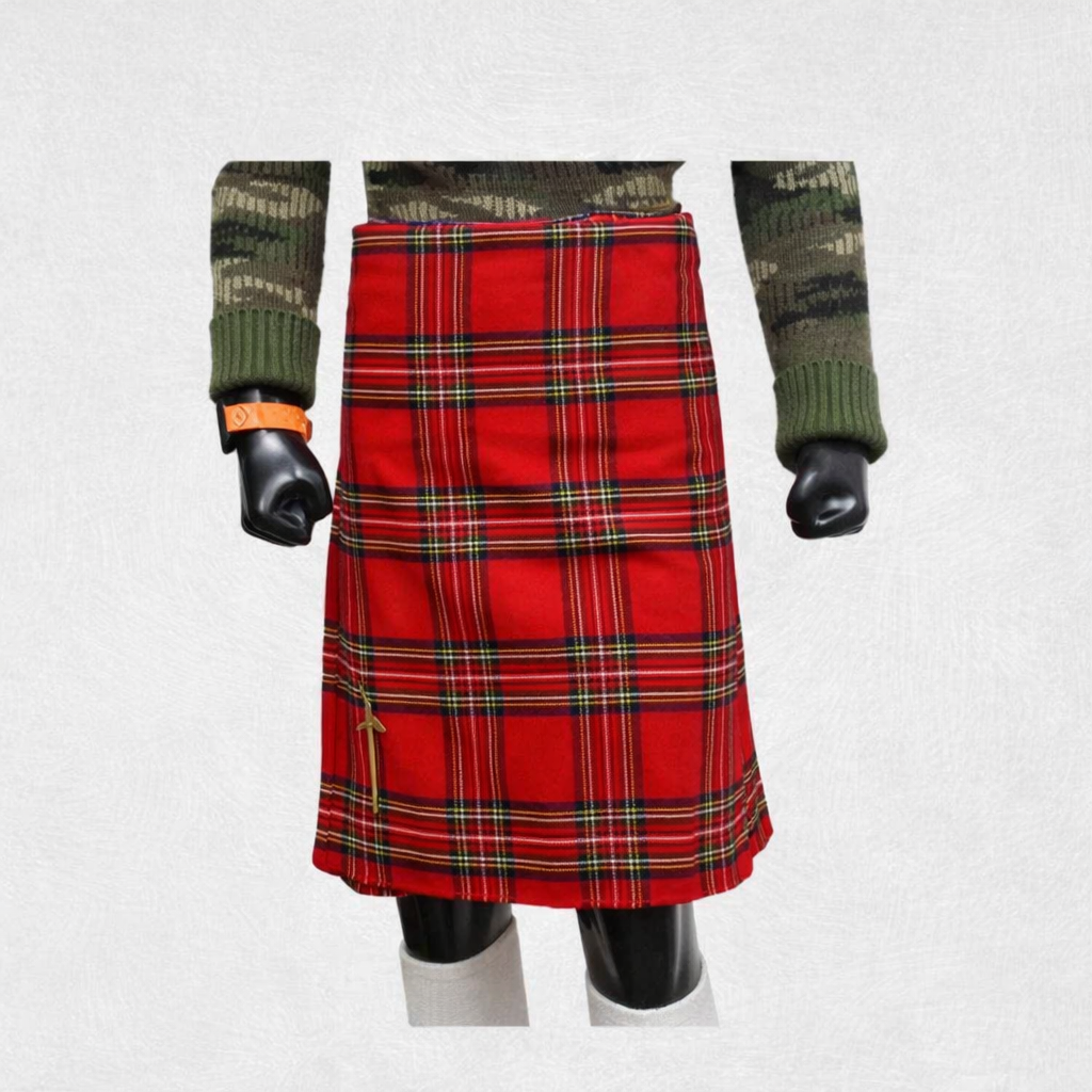Royal Stewart tartan kilt in classic red with green and yellow overchecks