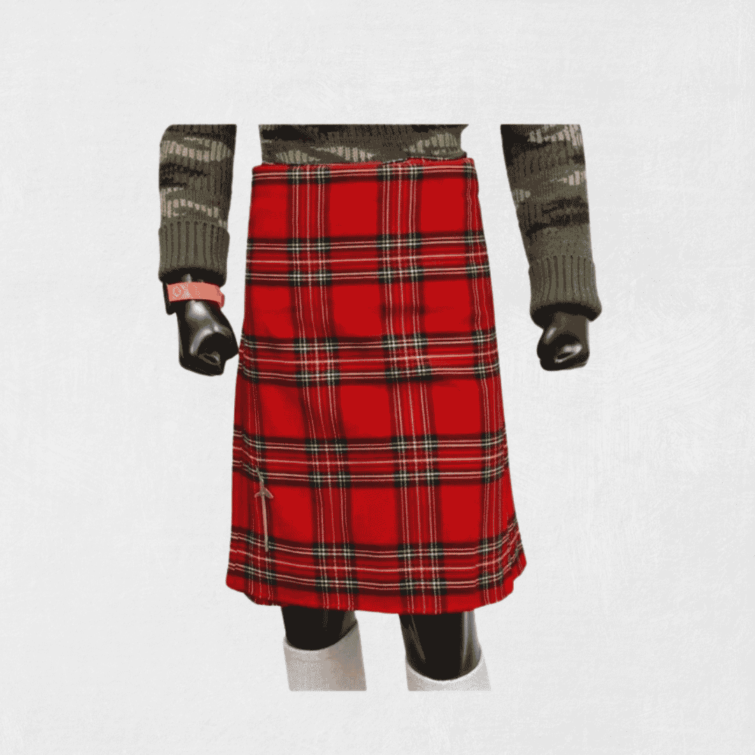 Royal Stewart tartan kilt in classic red with green and yellow overchecks