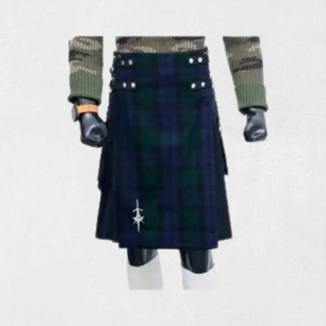 Scottish hybrid kilt with cotton front and tartan pleated back design