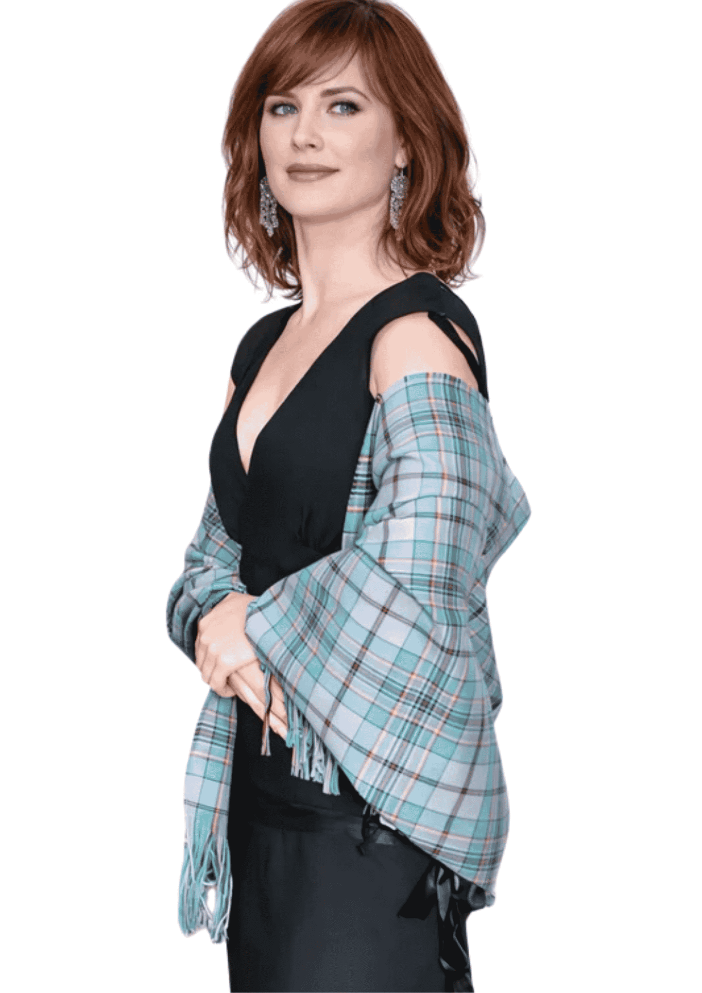 Scottish tartan stole draped as a plaid wrap shawl for formal wear