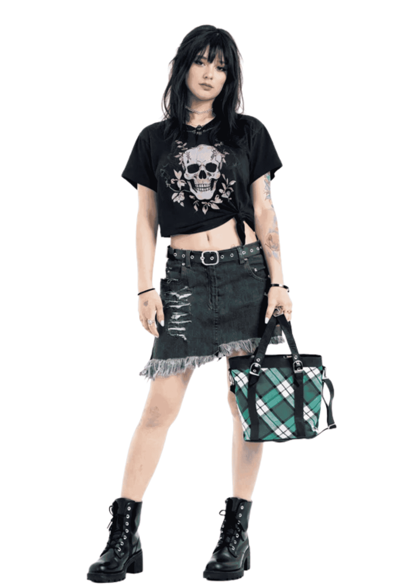 Shoulder plaid tote with leather straps, spacious carryall for office and everyday use