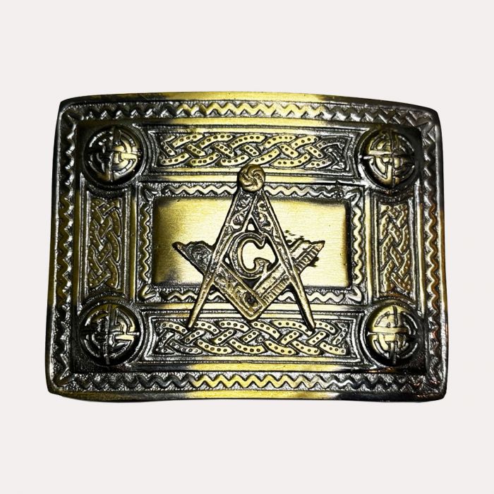 Antique Masonic Buckle with intricate design and antique finish for a stylish kilt accessory