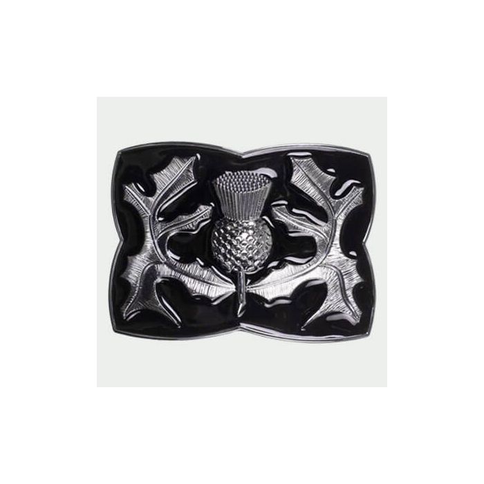 Black Celtic Kilt Buckle with intricate Celtic design and secure fastening for a polished look