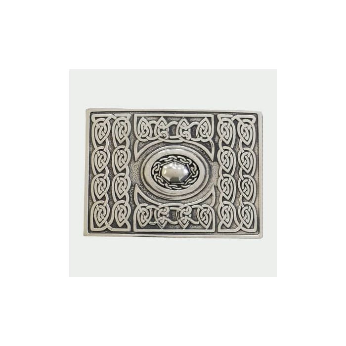 Celtic Chrome Kilt Buckle with detailed Celtic design and sleek chrome finish for a polished look.