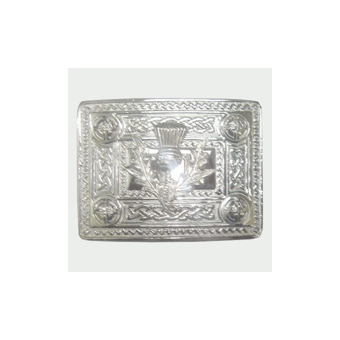 Chrome Kilt Buckle with sleek finish and secure fit for a polished kilt look