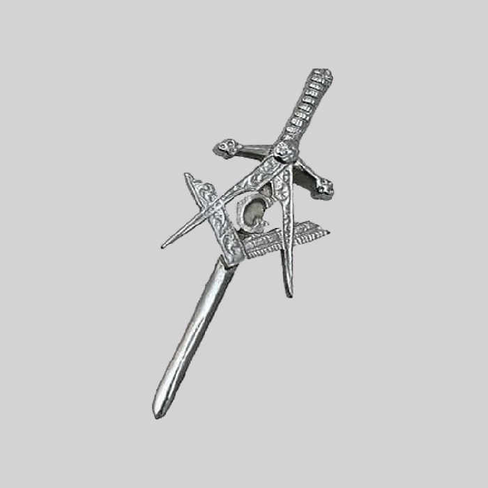 Scottish Highland Masonic Kilt Pin with Square and Compass Symbol in Chrome Finish