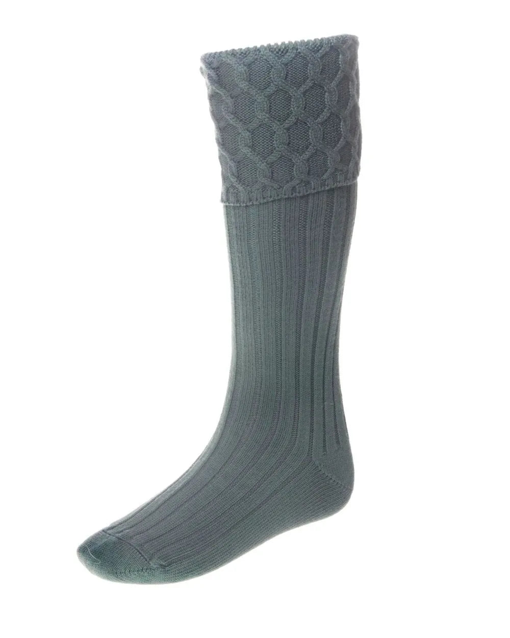 Traditional mid grey kilt socks made from wool and cotton, ideal for weddings and events.