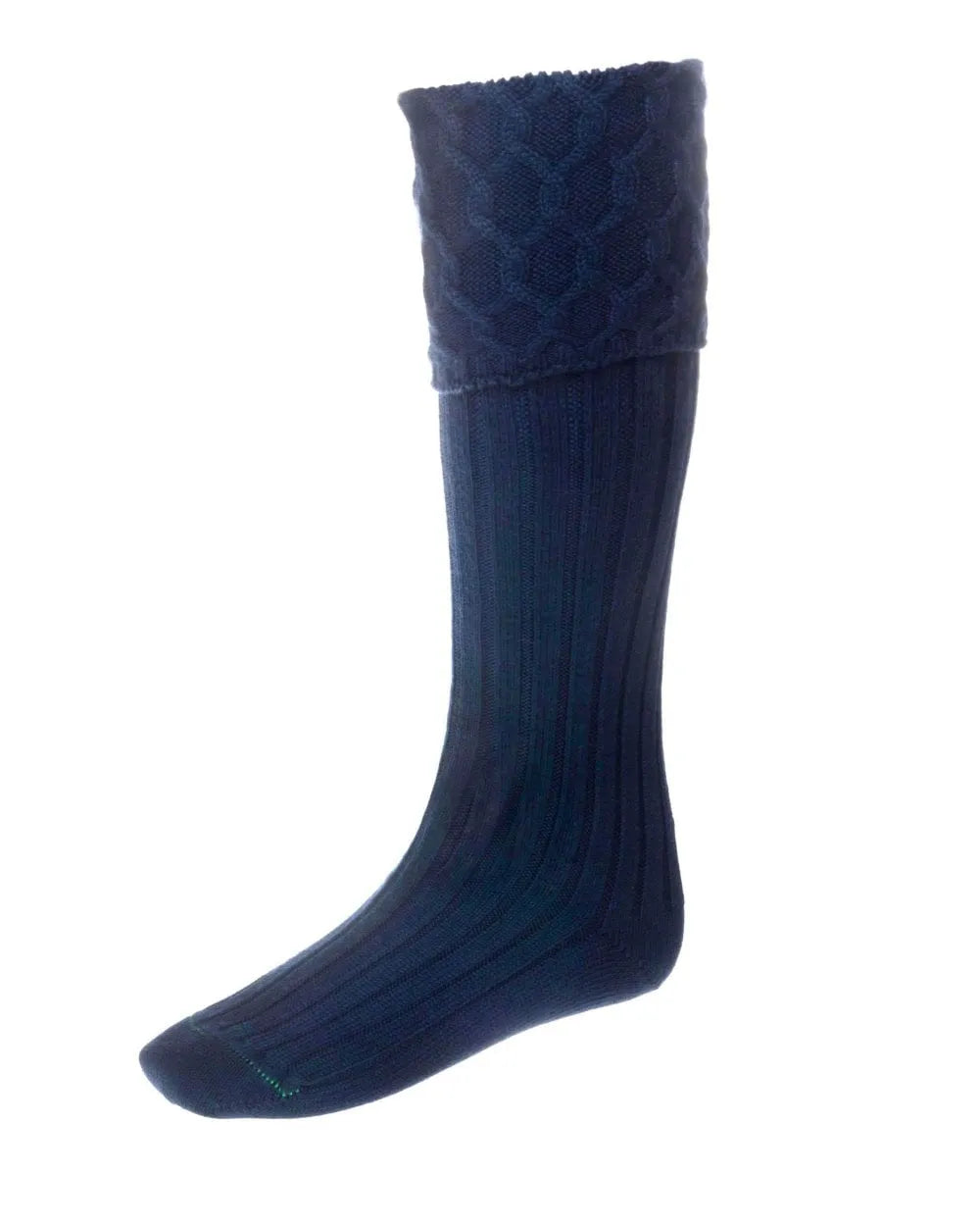 Traditional navy kilt socks made from wool and cotton, ideal for weddings and events.