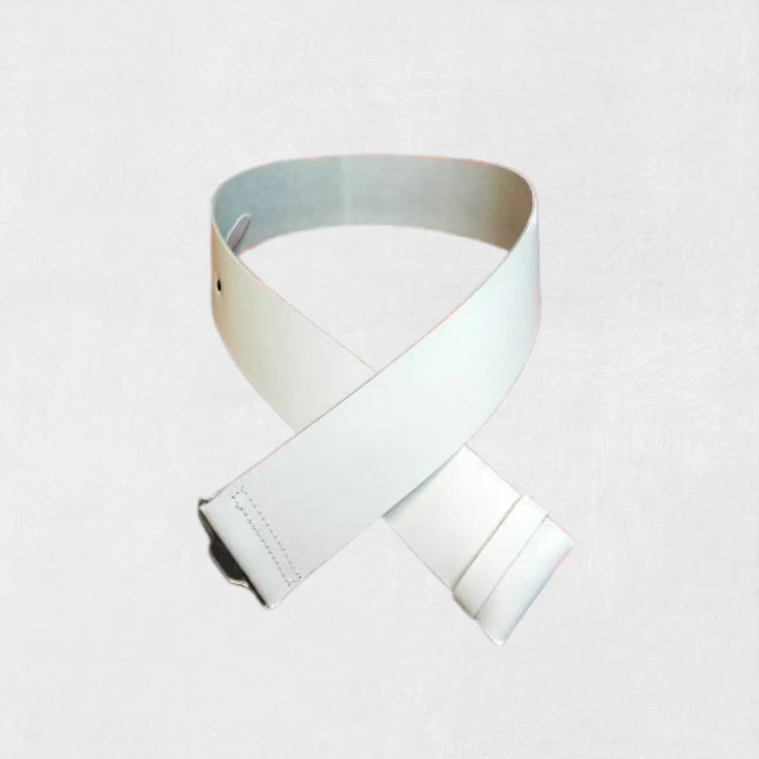 White Leather Kilt Belt for Men with adjustable fit and sleek buckle design