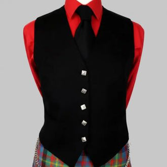 5 button black Argyle pipe band vest traditional Scottish waistcoat worn with kilt