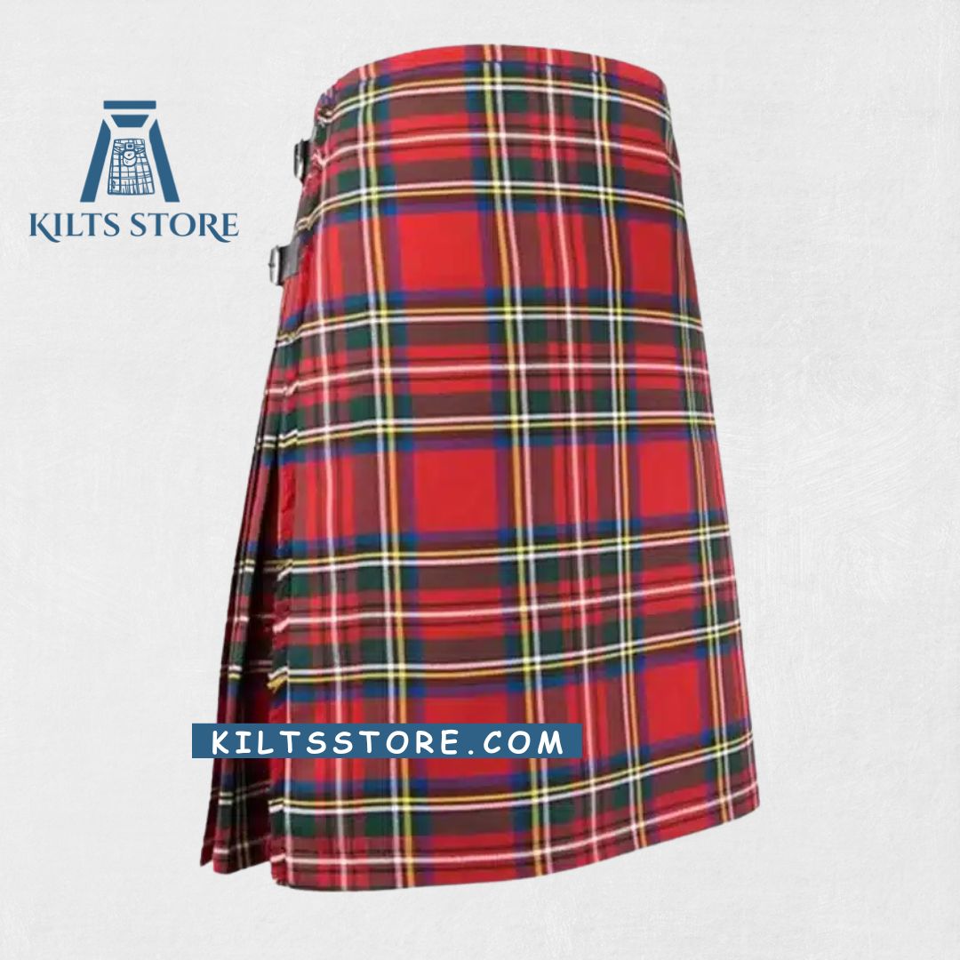 "8 Yard Royal Stewart Tartan Kilt in traditional Scottish style with premium wool fabric and adjustable fit"

