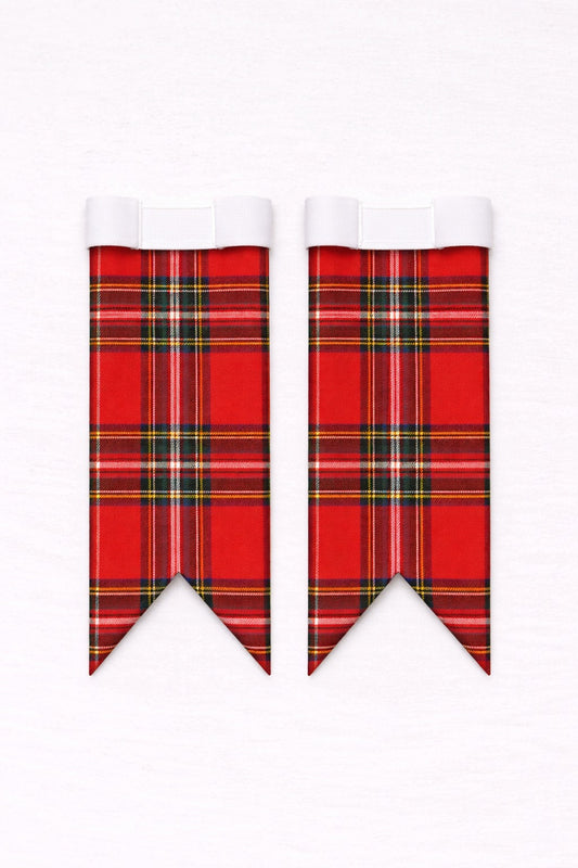 8 Yard Royal Stewart tartan flashes worn with traditional Scottish kilt hose for Highland dress