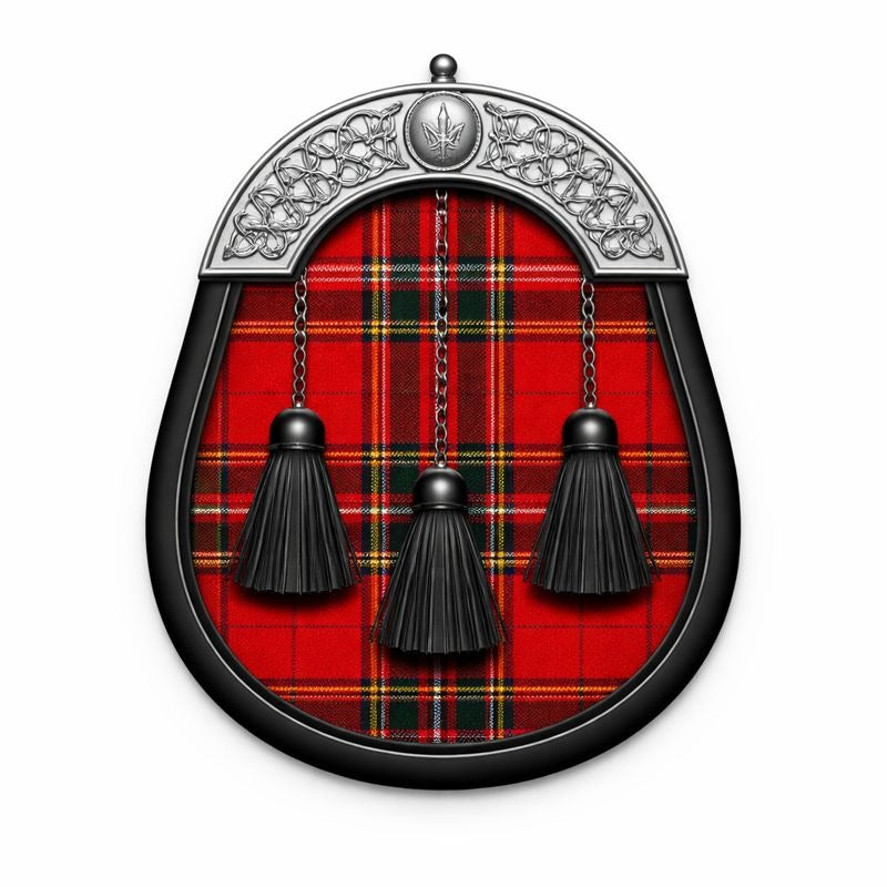 8 yard Royal Stewart tartan sporran with traditional Scottish Highland design
