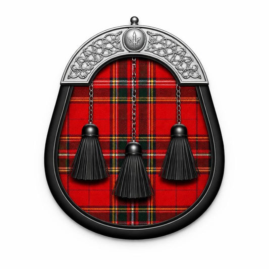 8 yard Royal Stewart tartan sporran with traditional Scottish Highland design
