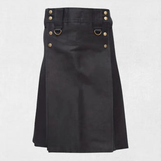 Front view of the Best Quality Modern Deluxe Utility Kilt Design, showcasing the sleek modern style, multiple pockets, and adjustable waist.