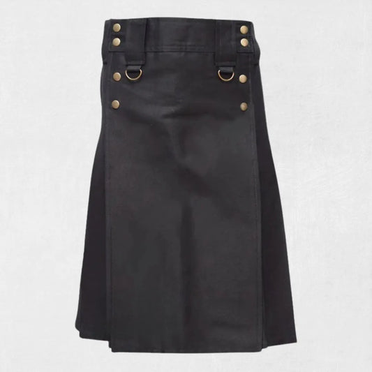Front view of the Best Quality Modern Deluxe Utility Kilt Design, showcasing the sleek modern style, multiple pockets, and adjustable waist.