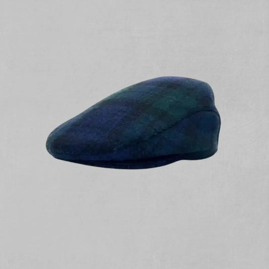 Black Watch Tartan Irish Hat front view with classic flat cap design.