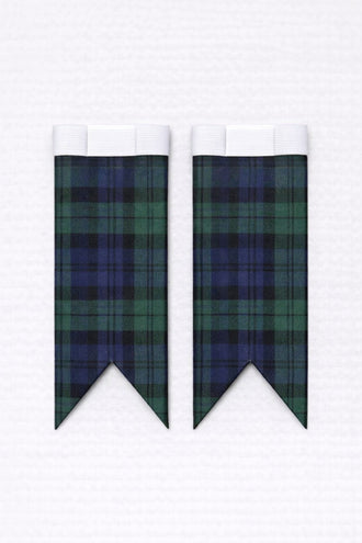Black Watch custom-made tartan flashes worn with traditional Scottish kilt hose for Highland dress