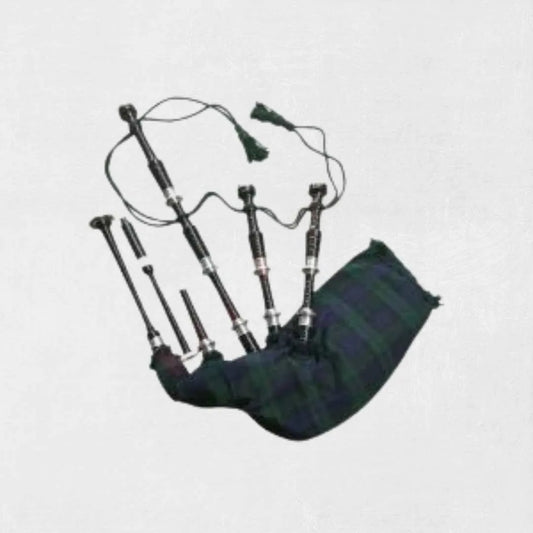 Black Watch Tartan Bagpipe with rosewood body and nickel mounts