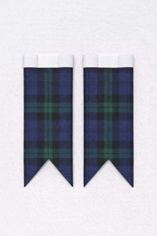 Black Watch tartan flashes worn with traditional Scottish kilt hose for Highland dress
