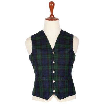 Black Watch tartan vest traditional Scottish waistcoat worn with kilt outfit
