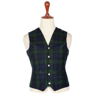 Black Watch tartan vest traditional Scottish waistcoat worn with kilt outfit
