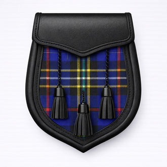 Blue tartan modern sporran with contemporary design for kilts and Highland wear
