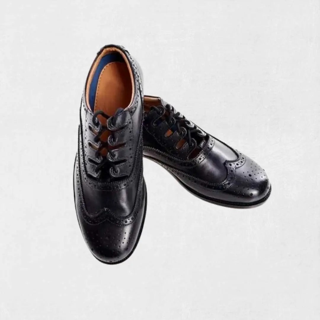 Black leather Ghillie Brogue Kilt Shoes with comfort rubber sole